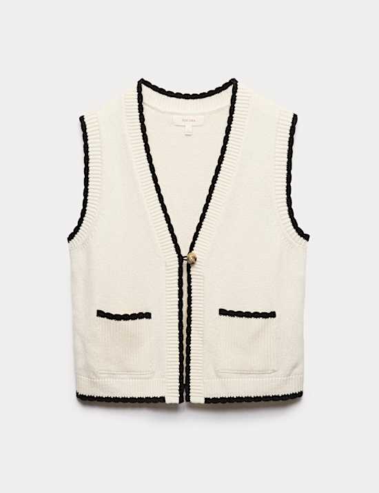 Scallop Edge Detail Knitted Tabard With Wool