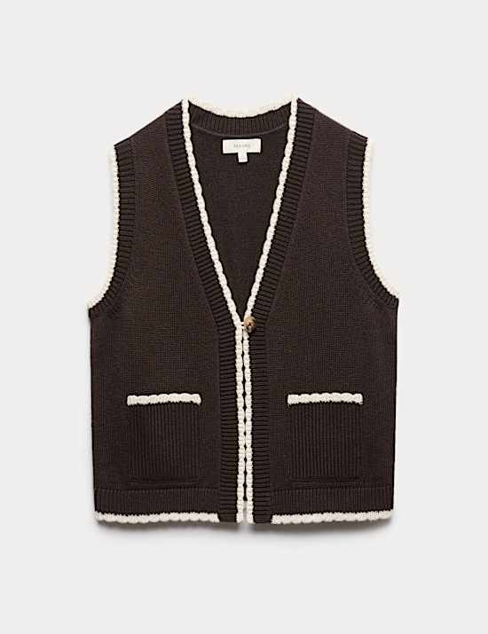 Scallop Edge Detail Knitted Tabard With Wool