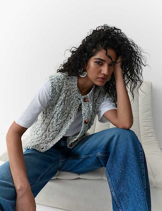 Twisted Knit Button Through Relaxed Tabard