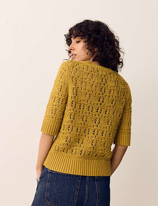 Pure Cotton Pointelle Knitted T-Shirt