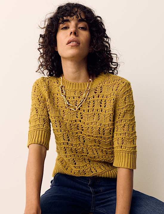 Pure Cotton Pointelle Knitted T-Shirt