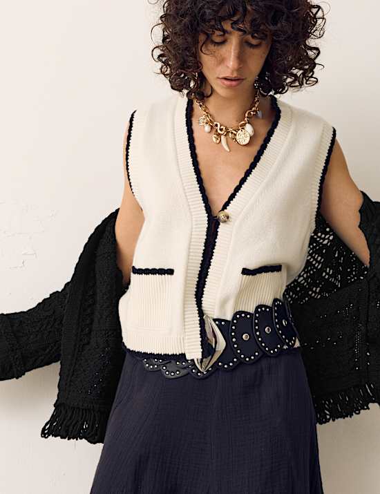 Cotton Rich Fringed Hem Cardigan