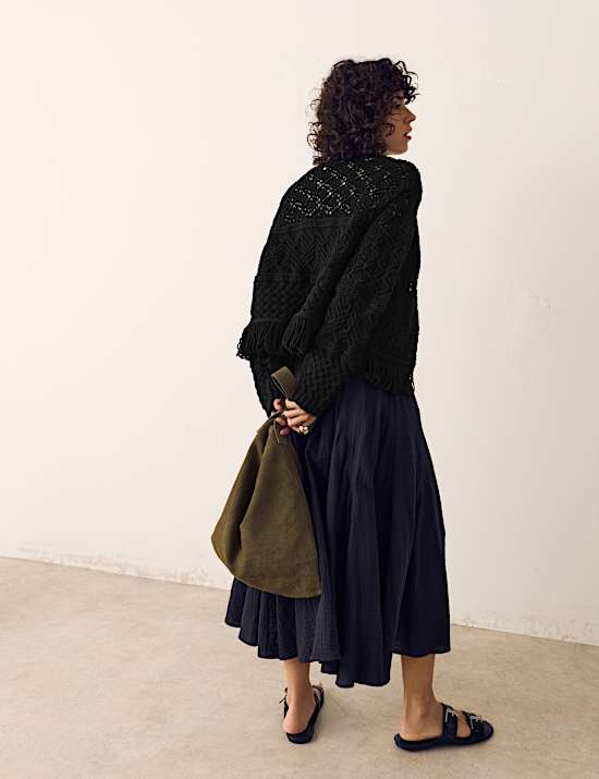 Cotton Rich Fringed Hem Cardigan