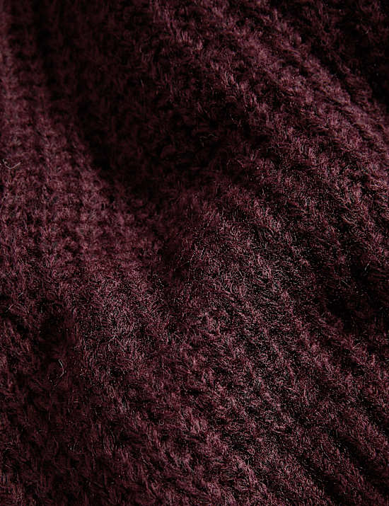 Ribbed V-Neck Puff Sleeve Jumper with Wool