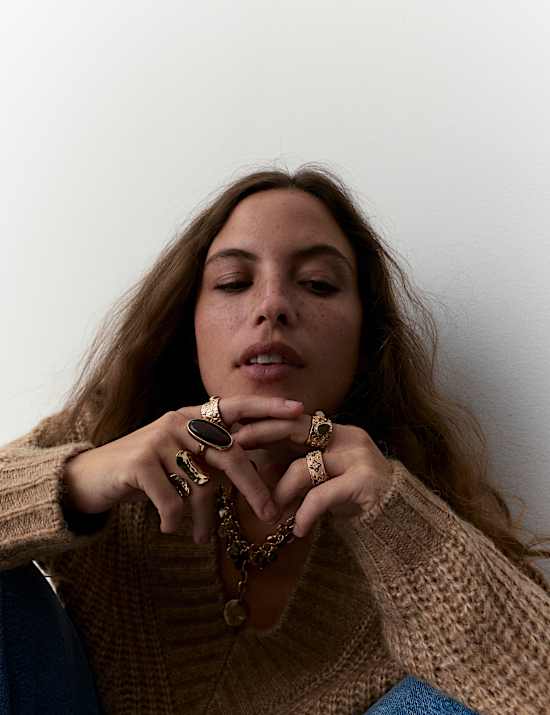 Ribbed V-Neck Puff Sleeve Jumper with Wool