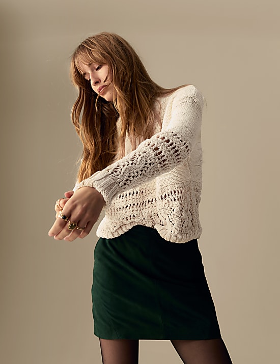 Cotton Rich Textured Crew Neck Jumper