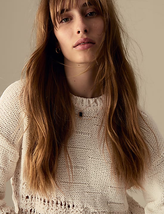 Cotton Rich Textured Crew Neck Jumper