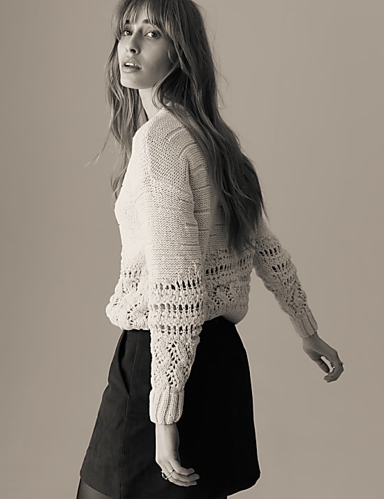 Cotton Rich Textured Crew Neck Jumper