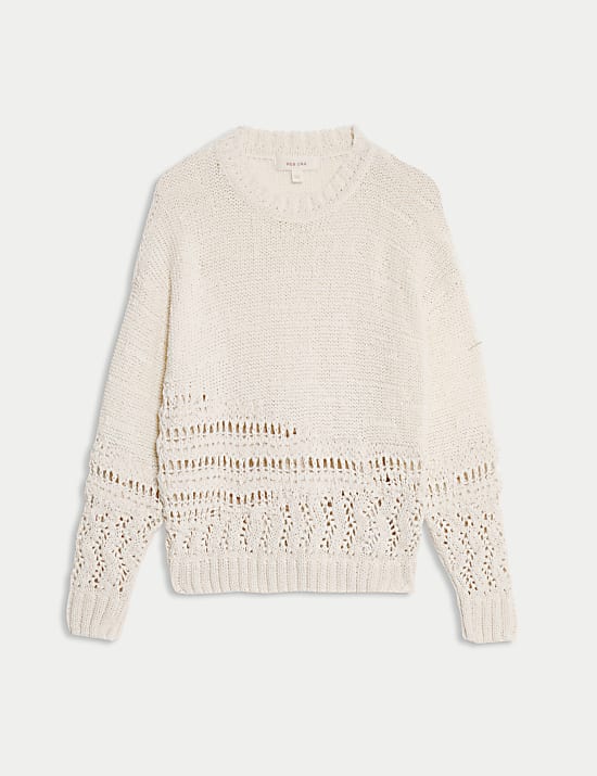 Cotton Rich Textured Crew Neck Jumper