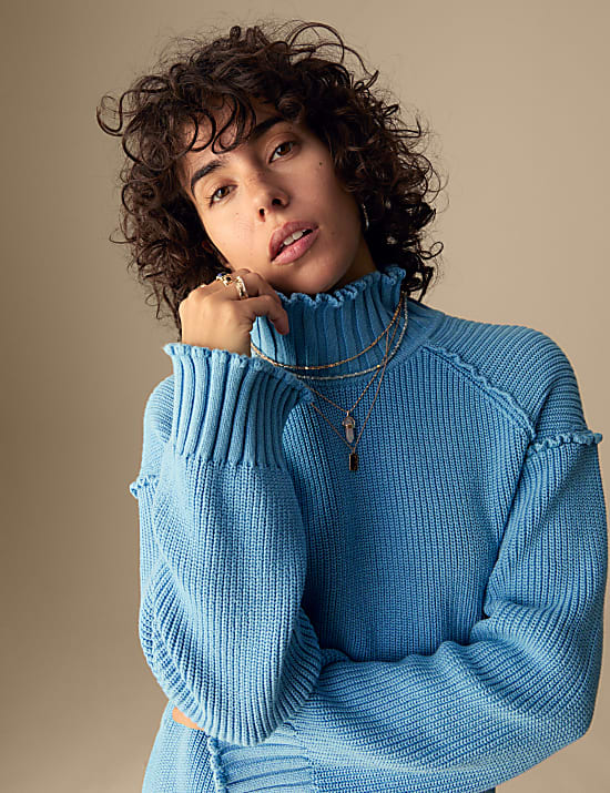 Cotton Rich Textured High Neck Jumper