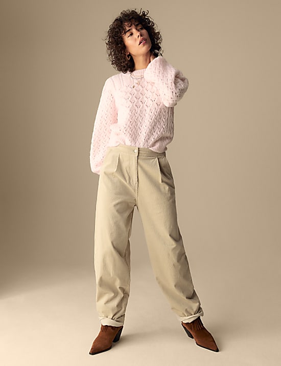 Cable Knit Puff Sleeve Jumper with Alpaca