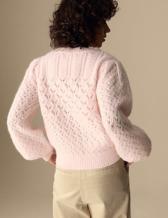 Cable Knit Puff Sleeve Jumper with Alpaca