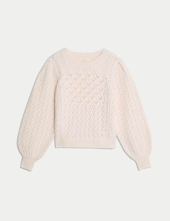 Cable Knit Puff Sleeve Jumper with Alpaca