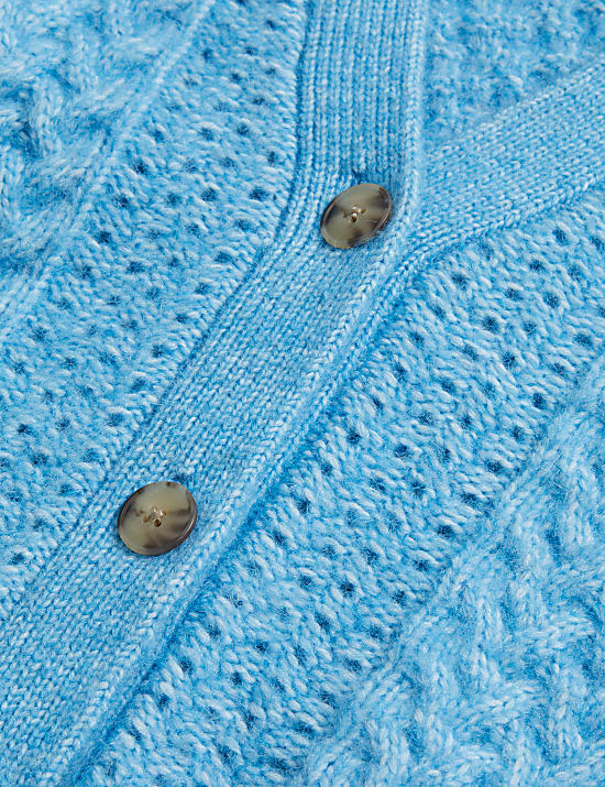 Pointelle V-Neck Cardigan with Wool