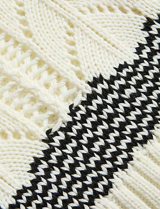 Cotton Rich Striped Textured V-Neck Cardigan