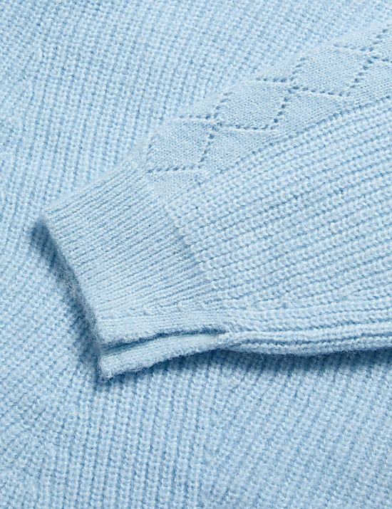 Textured V-Neck Waisted Jumper with Wool