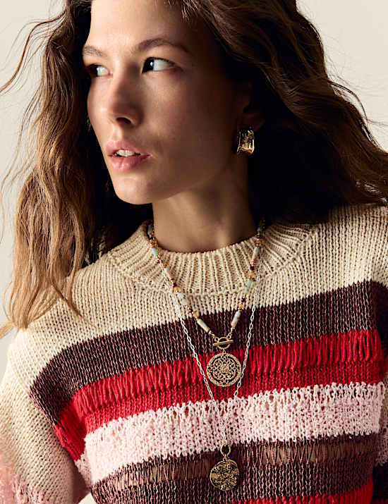 Cotton Blend Striped Cropped Jumper