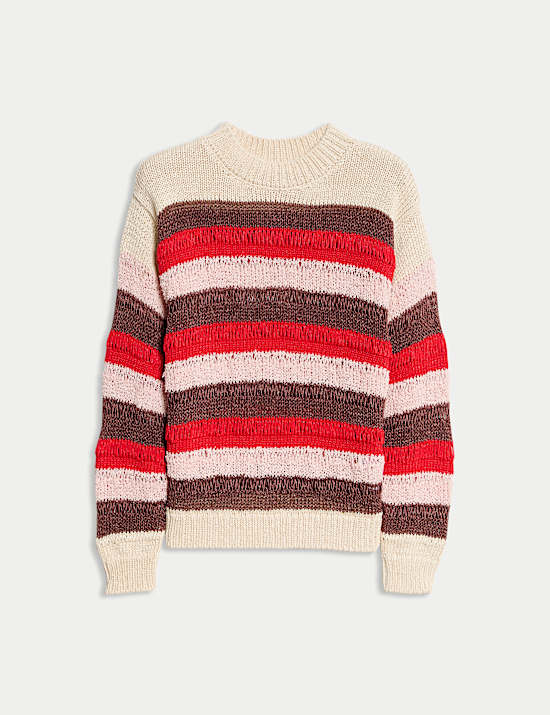 Cotton Blend Striped Cropped Jumper