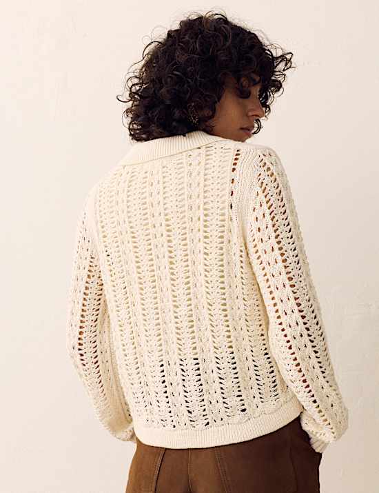 Cotton Rich Textured Collared Cardigan