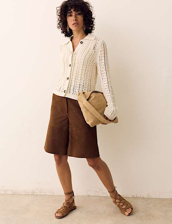 Cotton Rich Textured Collared Cardigan