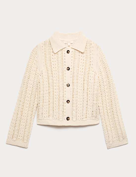 Cotton Rich Textured Collared Cardigan