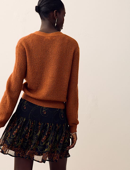 Pointelle V-Neck Cardigan with Mohair