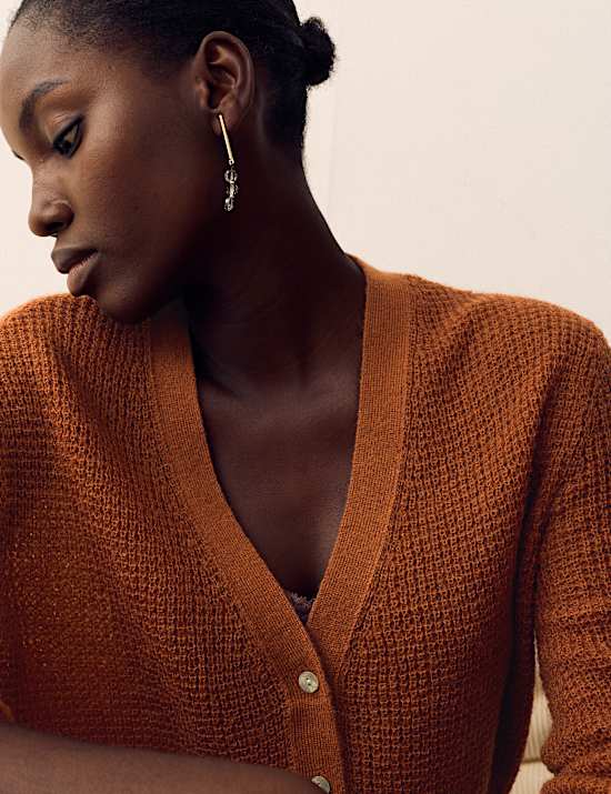 Pointelle V-Neck Cardigan with Mohair