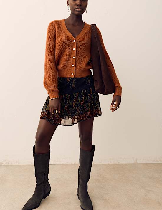 Pointelle V-Neck Cardigan with Mohair