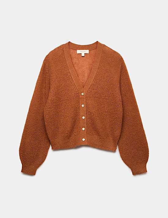 Pointelle V-Neck Cardigan with Mohair