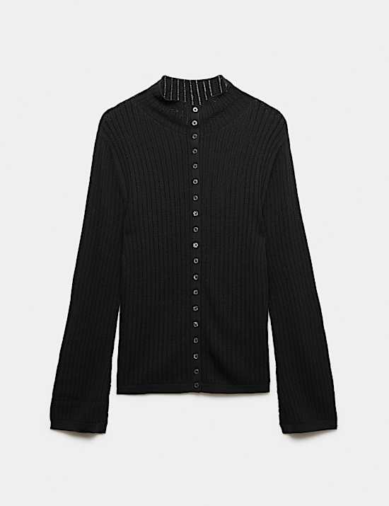Pointelle Fitted Cardigan