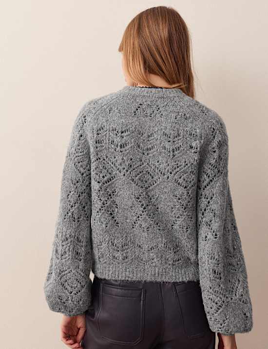 Pointelle Cardigan with Wool