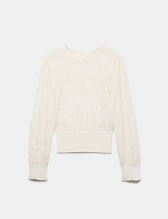Dzianinowy sweter z koronką z mieszanki bawełny