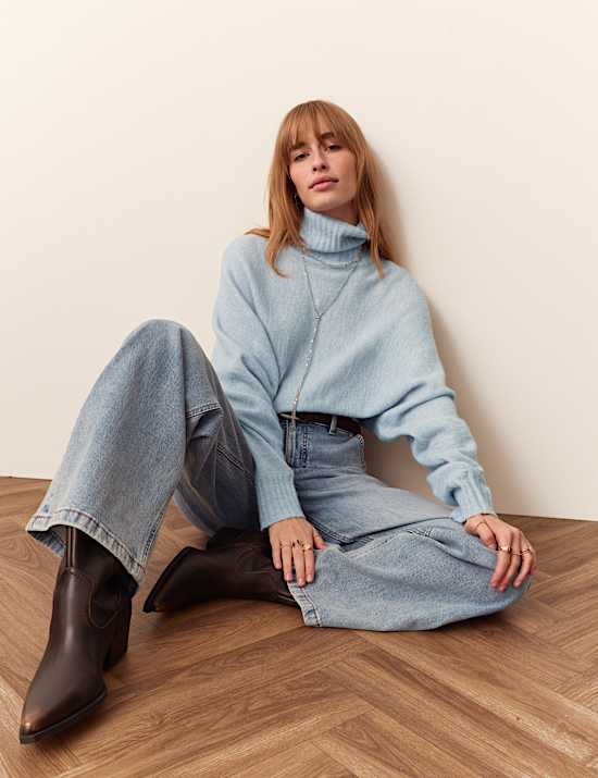 Balloon Sleeve Roll Neck Jumper with Wool