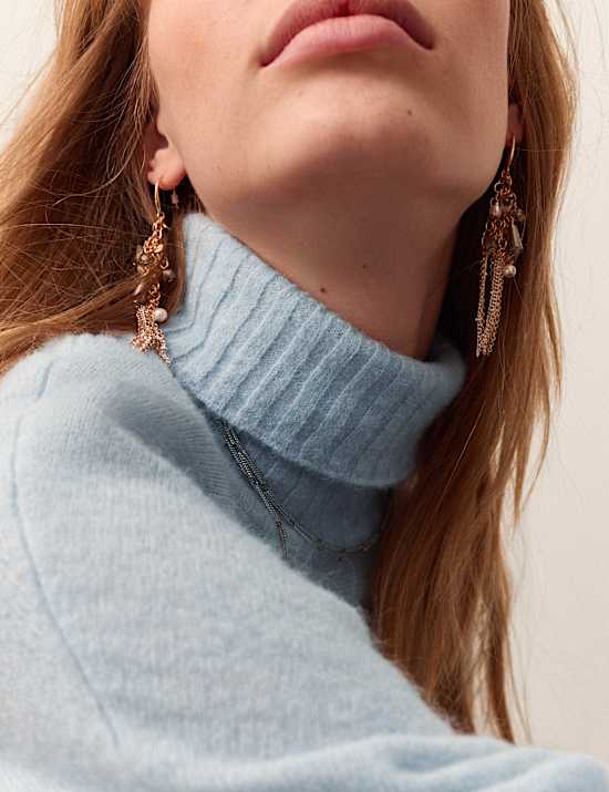 Balloon Sleeve Roll Neck Jumper with Wool