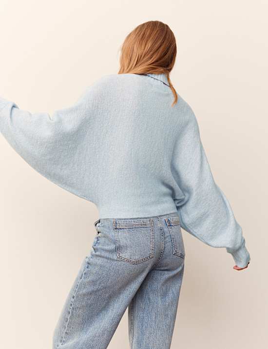 Balloon Sleeve Roll Neck Jumper with Wool