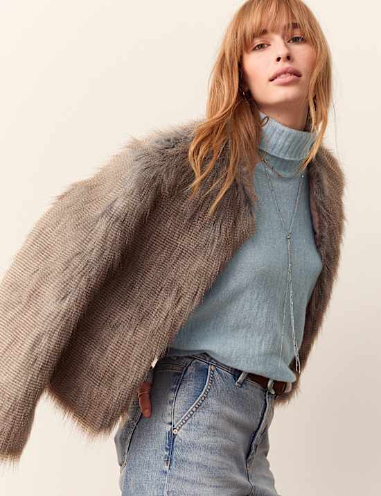 Balloon Sleeve Roll Neck Jumper with Wool
