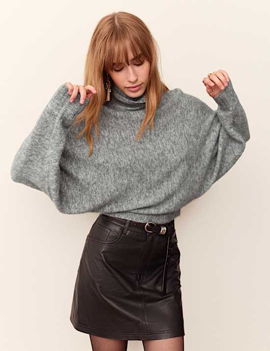 Balloon Sleeve Roll Neck Jumper with Wool