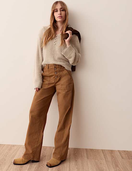 Fluffy Polo Neck Button Detail Jumper