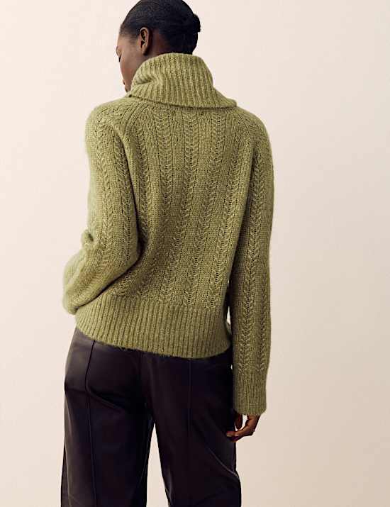 Pointelle Roll Neck Jumper with Wool