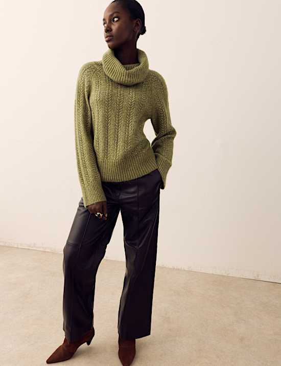 Pointelle Roll Neck Jumper with Wool