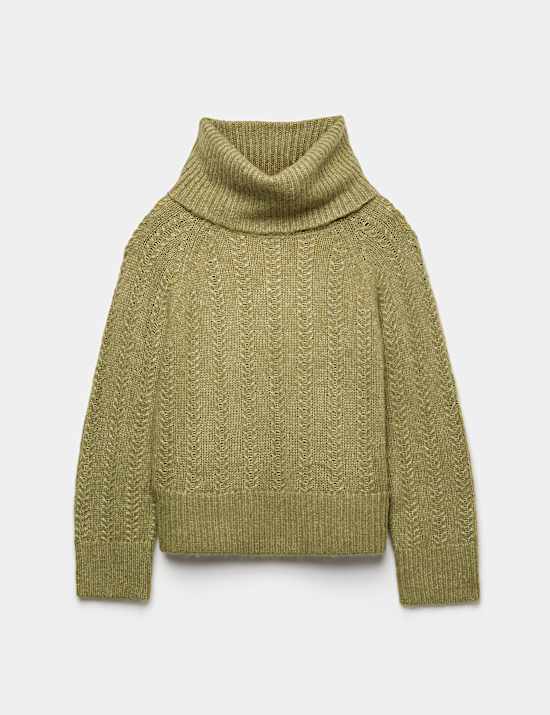 Pointelle Roll Neck Jumper with Wool