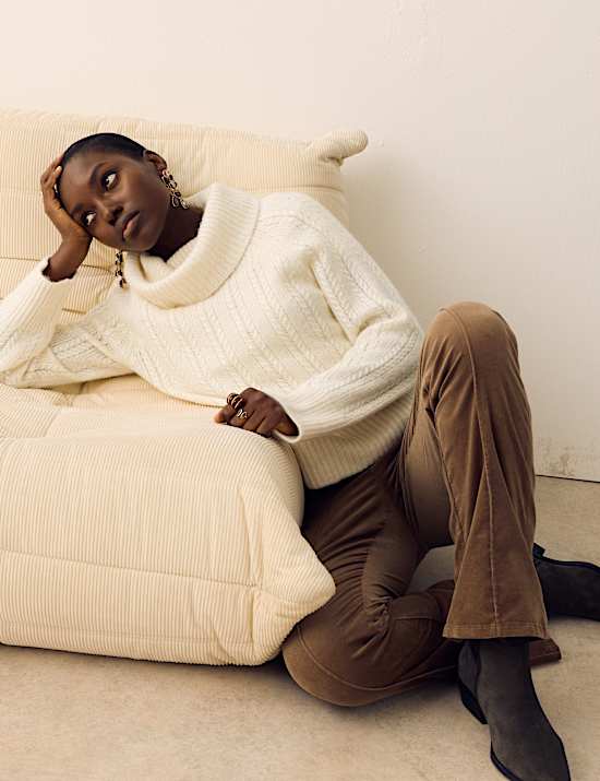 Pointelle Roll Neck Jumper with Wool