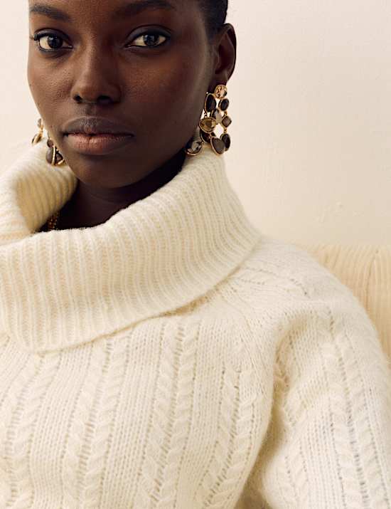 Pointelle Roll Neck Jumper with Wool