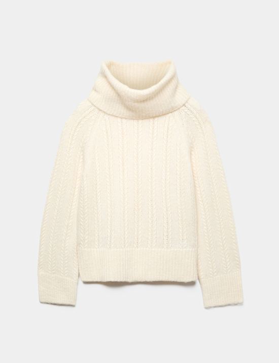 Pointelle Roll Neck Jumper with Wool