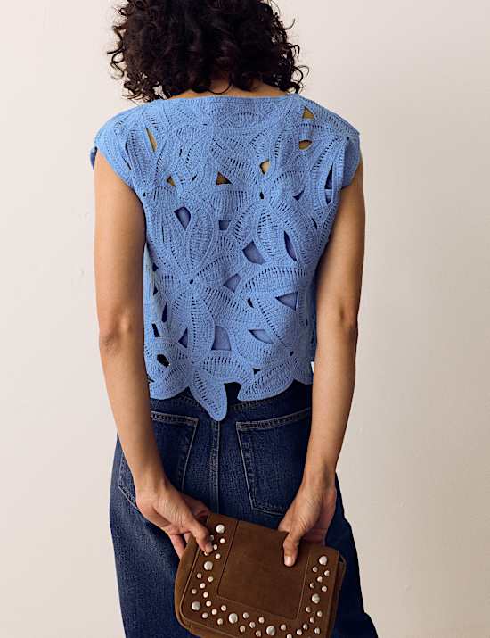 Floral Open Knit Crop Top