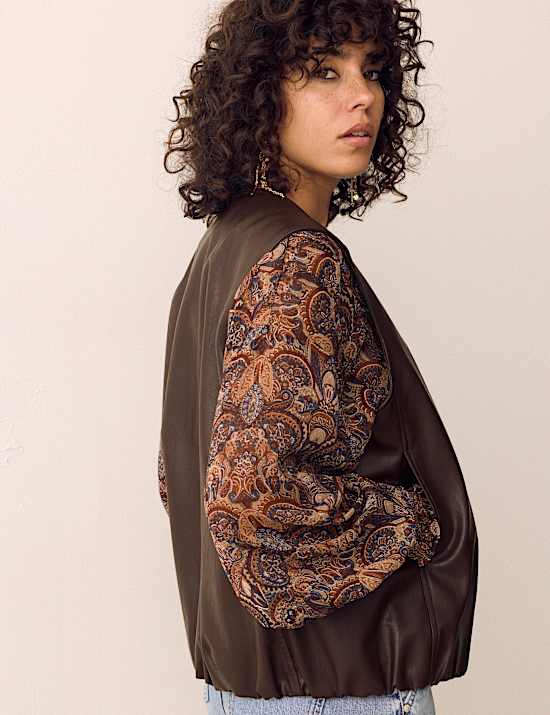 Veste sans manches en similicuir &agrave; ourlet bouffant