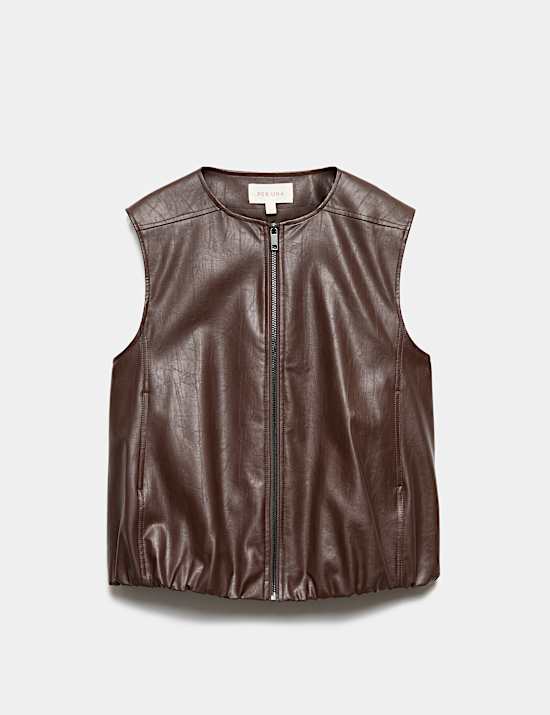Faux Leather Bubble Hem Gilet