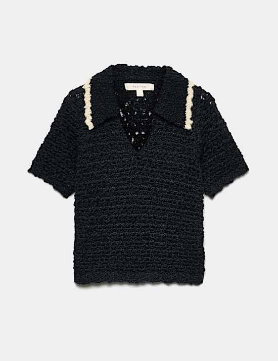 Polo de punto de manga corta con cuello texturizado con lana