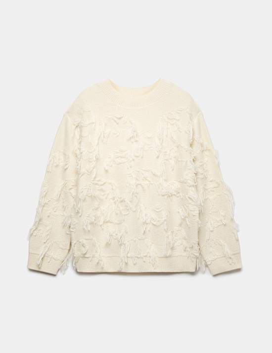 Fringe Detail Relaxed Jumper with Wool