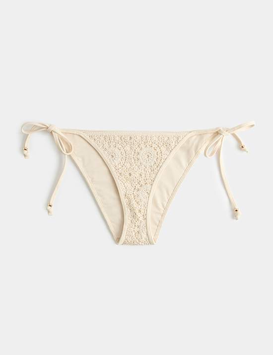 Crochet Trim Tie Side Bikini Bottoms